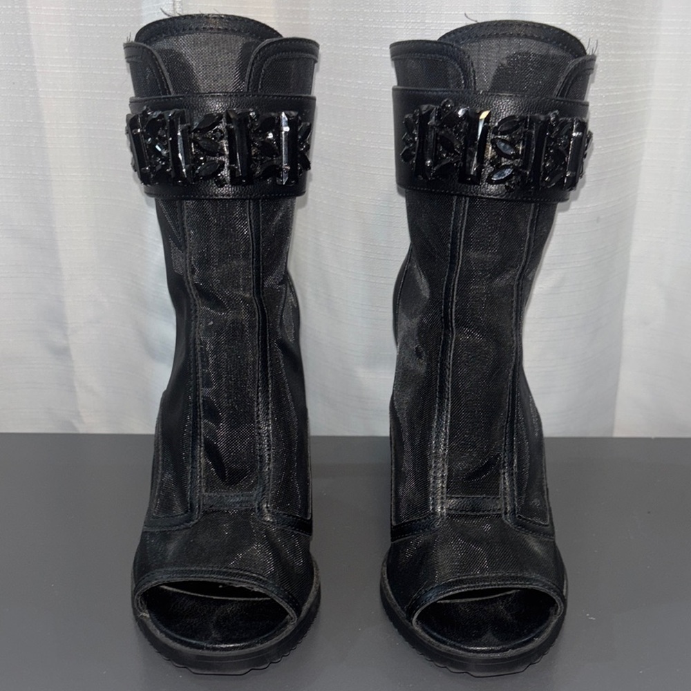 Karl Lagerfeld Black Peep-Toe Ankle Boots 8.5
